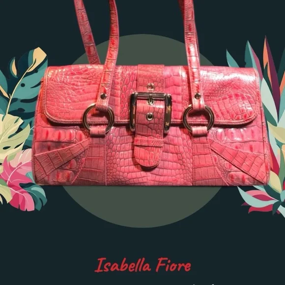 Isabella Fiore Pink Croc-Embossed Shoulder Bag - Picture 2 of 9